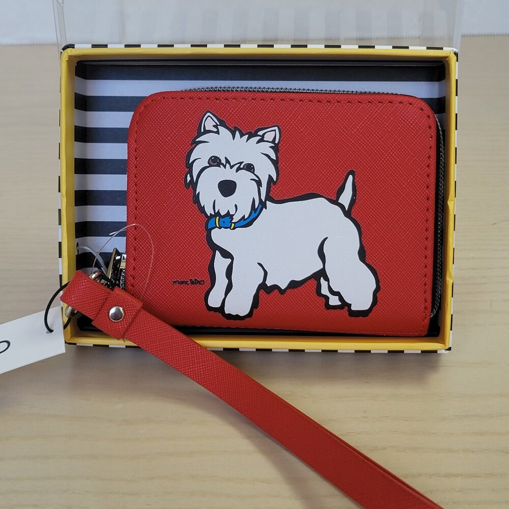 Marc Tetro Westie Dog Small Zip Around Red Wristlet Wallet